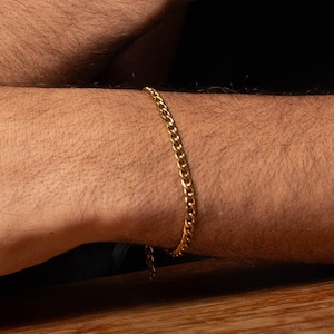 4.3mm Gold Men’s Bracelet, Curb Chain Bracelet for Men&#39;s, Cuban Link Bracelet, Curb Chain Bracelet, Cuban Chain Bracelet