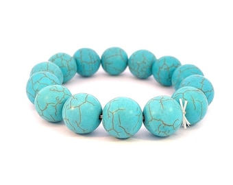 Pulsera de cuentas de hombre turquesa natural, pulsera de cuentas azul turquesa, pulsera elástica con cuentas de piedras preciosas de 10 mm, regalo para él