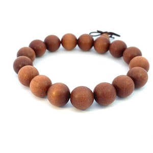 Men’s Brown Wooden Bead Bracelet, 11.5mm Wood Beaded Stretch Bracelet, Redwood Beaded Bracelet. Gift for Him