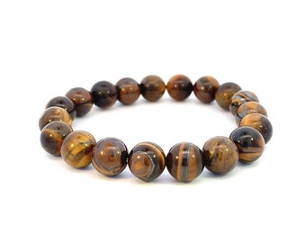 Tiger Eye Men's Beaded Bracelet, 10mm Tiger Eye Stretch Bracelet, Tiger Eye Bracelet Gift for Him, Beaded Bracelet, Gemstone Bracelet