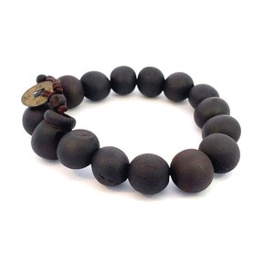 Ebony Blackwood Bracelet in 14.5mm Beads, Men&#39;s Beaded Bracelet, Wood Beaded Stretch Bracelet, Gift for Him