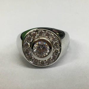 Anillo de sello de diamantes para hombre, anillo de compromiso con halo de diamantes, regalo para él, anillo de promesa, anillo llamativo