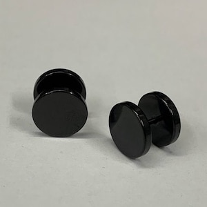 12mm Blaken Screw Stud Earrings for Men&#39;s, Plain Stud Earrings, Minimalist Black Dise Studs, Everyday Simple Ear Studs, Men&#39;s Jewelry