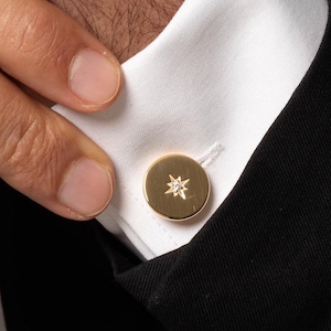 North Star Diamond Cufflinks, Men's Compass Cufflinks, Gems Crystal Cuff links, Wedding Cufflinks for Him, Best Valentines Day Gifts for Her