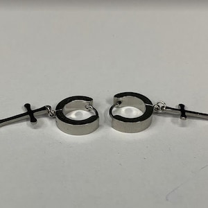 Men&#39;s Cross Hoop Earrings, Huggie Hoop Earrings, Dangling Cross Earrings, Men&#39;s Earrings, Stylish Earrings for Men