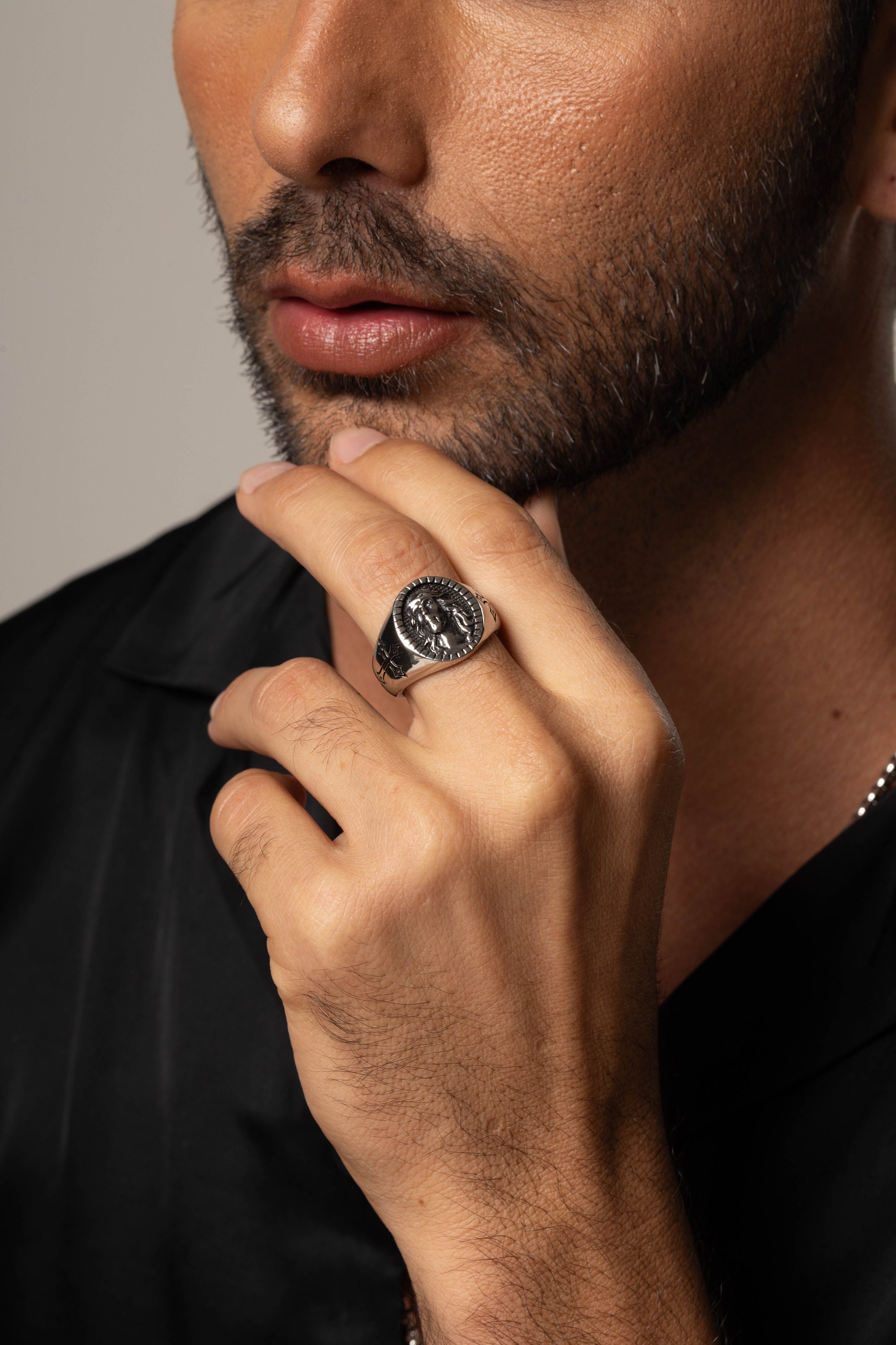 Bague Croix Chrétienne Chevalière Pour Homme - Croix Jésus Médiévale Rétro Amulette Catholique, Bijoux Religieux Classique