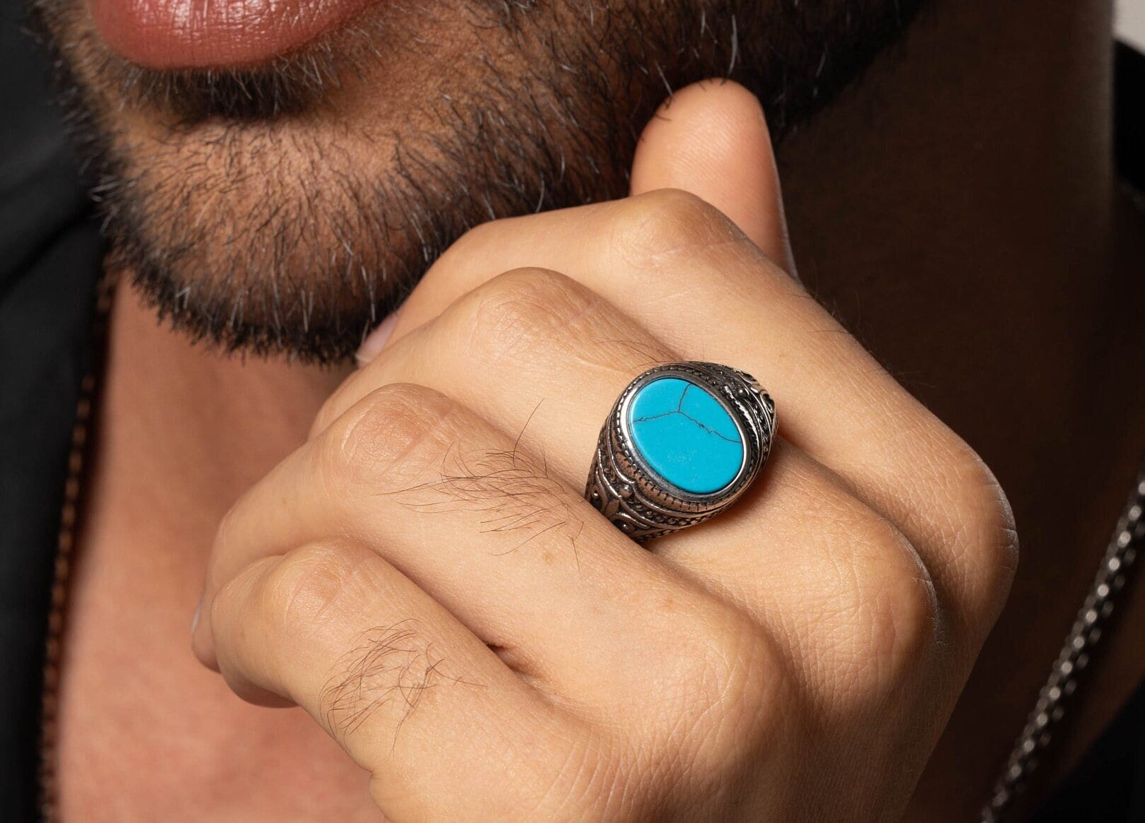 555Jewelry Men's Stainless Steel Celtic Turquoise Ring - Vintage Signet Ring With Oval Blue Stone (Size 12) - View #10