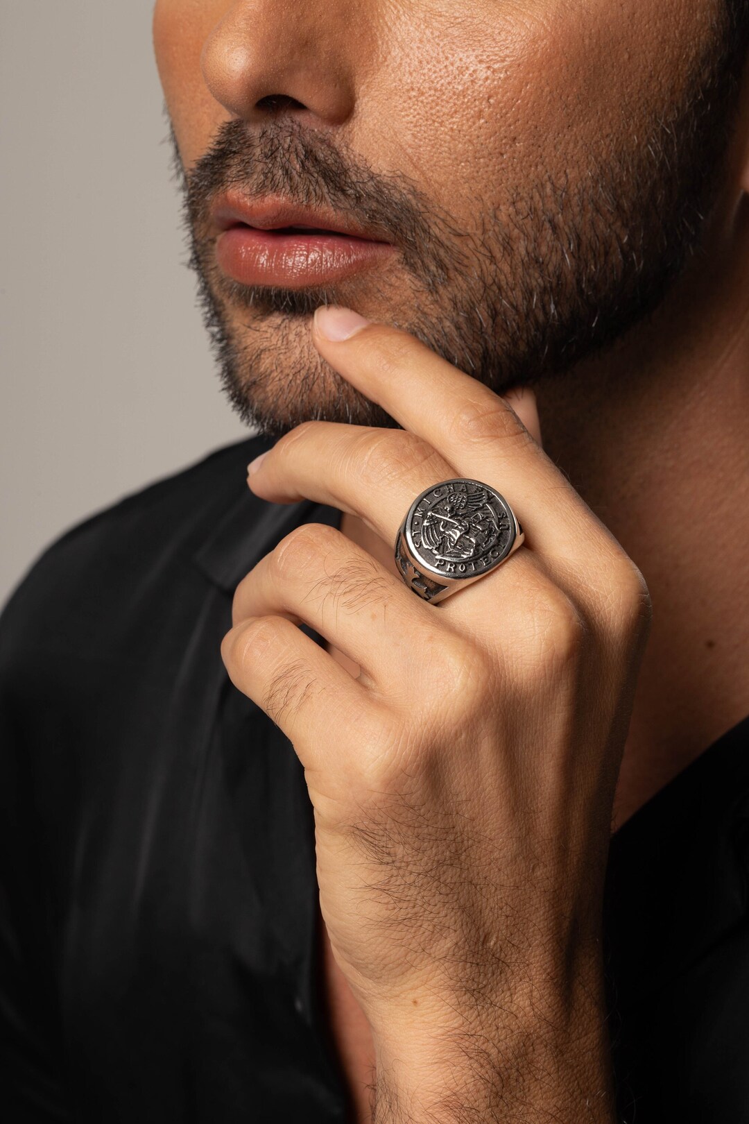 Saint Michael Ring, Protection Ring, Signet Rings for Men, Pinky Signet ...
