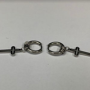 Men&#39;s Cross Hoop Earrings, Black Dangle Cross Earring, Men&#39;s Hoop Earrings, Huggie Earrings, Stylish Earrings for Men