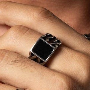 Black Onyx Signet Ring, Signet Ring For Men, Statement Ring, Anniversary Gift, Onyx Squire Ring, Black Signet Ring Gift for Him