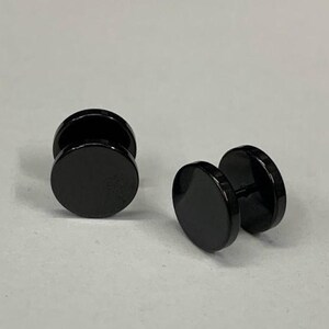 12mm Blaken Screw Stud Earrings for Men&#39;s, Plain Stud Earrings, Minimalist Black Dise Studs, Everyday Simple Ear Studs, Men&#39;s Jewelry