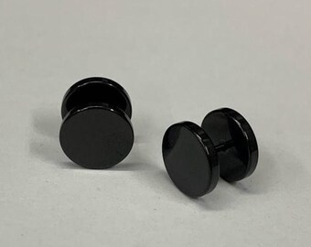 12mm Blaken Screw Stud Earrings for Men's, Plain Stud Earrings, Minimalist Black Dise Studs, Everyday Simple Ear Studs, Men's Jewelry