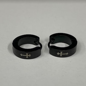 Minimalist Cross Hoop Earrings, Men&#39;s Cross Hoops, Huggie Hoop Earrings, Religious Earrings Gift for Him