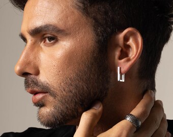 PHNIBIRD Orecchini A Cerchio Quadrati Intrecciati In Argento Sterling 925, Ipoallergenici, Unisex, Diametro 30mm, Confezione Regalo