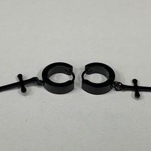 Men&#39;s Blacken Cross Hoop Earrings, Dangling Cross Earrings, Huggie Hoop Earrings, Men&#39;s Earrings, Christian Jewlery
