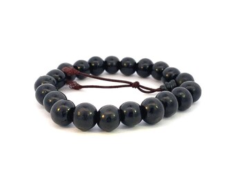 Black Onyx Men's Beaded Bracelet, 10mm Gemstone Beaded Stretch Bracelet, Gift for Him, Black Beaded Bracelet