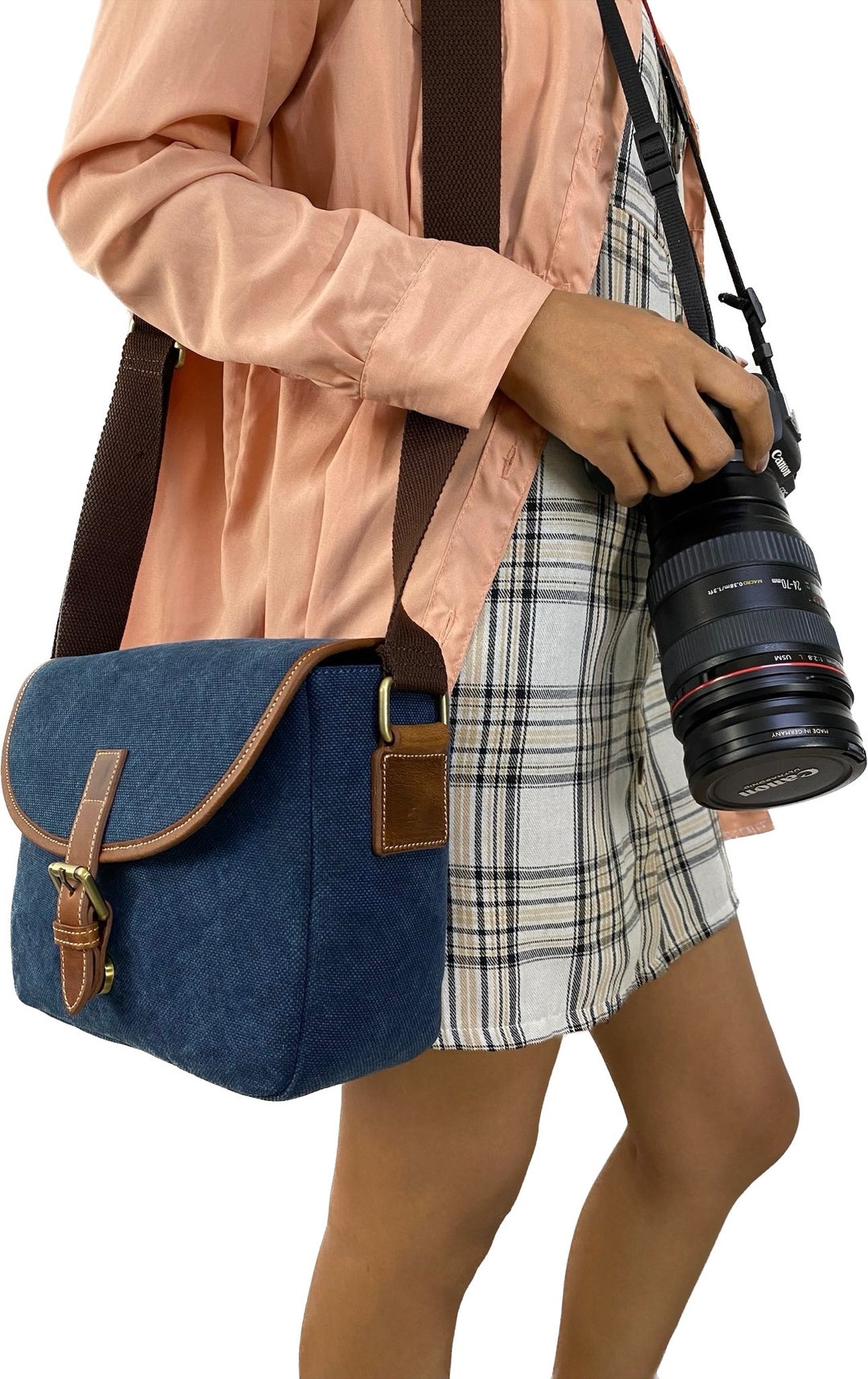 Canvas Leather Camera Bag Crossbody Camera Bag Travel Bag Etsy
