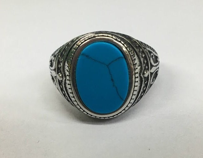 555Jewelry Men's Stainless Steel Celtic Turquoise Ring - Vintage Signet Ring With Oval Blue Stone (Size 12) - View #11