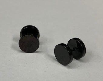 10mm Blaken Screw Stud Earrings for Men's, Plain Stud Earrings, Minimalist Black Dise Studs, Modern Accessories, Piercing Tunnels Black