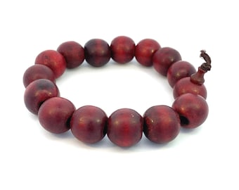 Red Sandalwood Bracelet for Men’s, 15.5mm Men's Beaded Bracelet, Buddhist Bracelet, Wine Red Dyed Rosewood Bracelet
