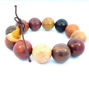 Multicolor Wooden Bead Bracelet for Men’s, 19.5mm Wood Beaded Stretch Bracelet, Gemstone Beaded Bracelet, Gift for Him