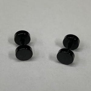 6mm Blaken Screw Stud Earrings for Men&#39;s, Plain Stud Earrings, Minimalist Black Dise Studs, Modern Accessories, Piercing Tunnels Black