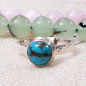 Beautiful round  Blue Turquoise Ring - Blue  Turquoise  -Dainty Turquoise Ring -Lightweight  Ring  - Sterling Silver Ring -A76 -Size 6 US