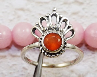 Carnelian Rings, Round Carnelian Ring, Surprise gift For Her, 925 Silver Ring, Baby Ring, Tiny Ring, Dainty Ring, For Her, Size 4.5US, D519