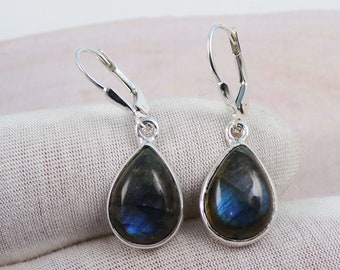 Labradorite Earring, Genuine Labradorite Earrings, Lever Back Earring, Solid 925 Silver Earring, Labradorite Jewelry, Christmas Gift, D215