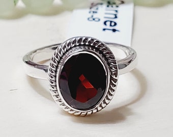 AAA Quality Garnet Ring, Garnet Ring, Sterling Silver Ring, Dainty Garnet Ring, For Her, Garnet Jewellery, Birthstone Ring, Size 8US ,B11209