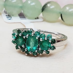 Massiver 925 Sterling Silber Ring, Exquisiter Smaragd Ring, Smaragd Verlobungsring, Smaragd Schmuck, Mai Birthstone Ring, Größe 6US, B62805