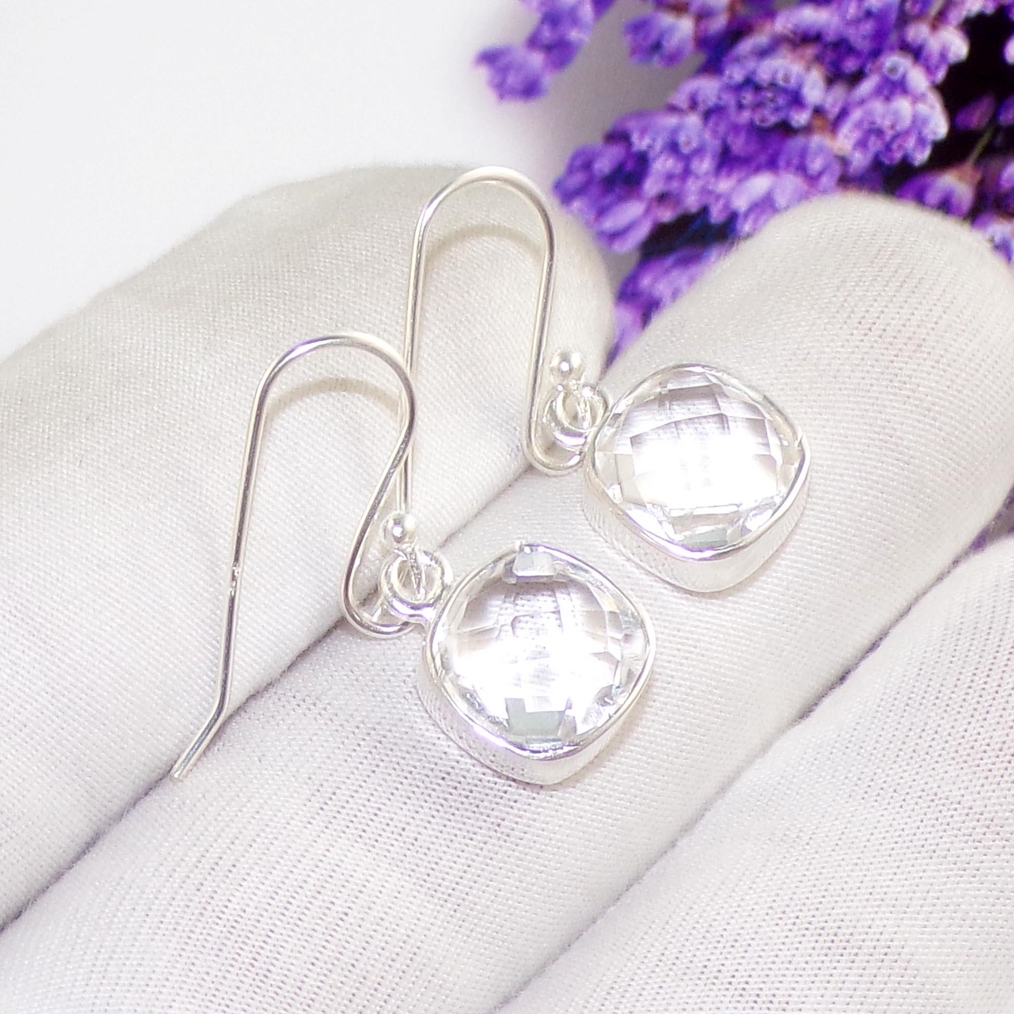 Boucles D'oreilles Pendantes En Cristal De Roche & Argent 925 - Fait Main - Neuf Sans Boîte