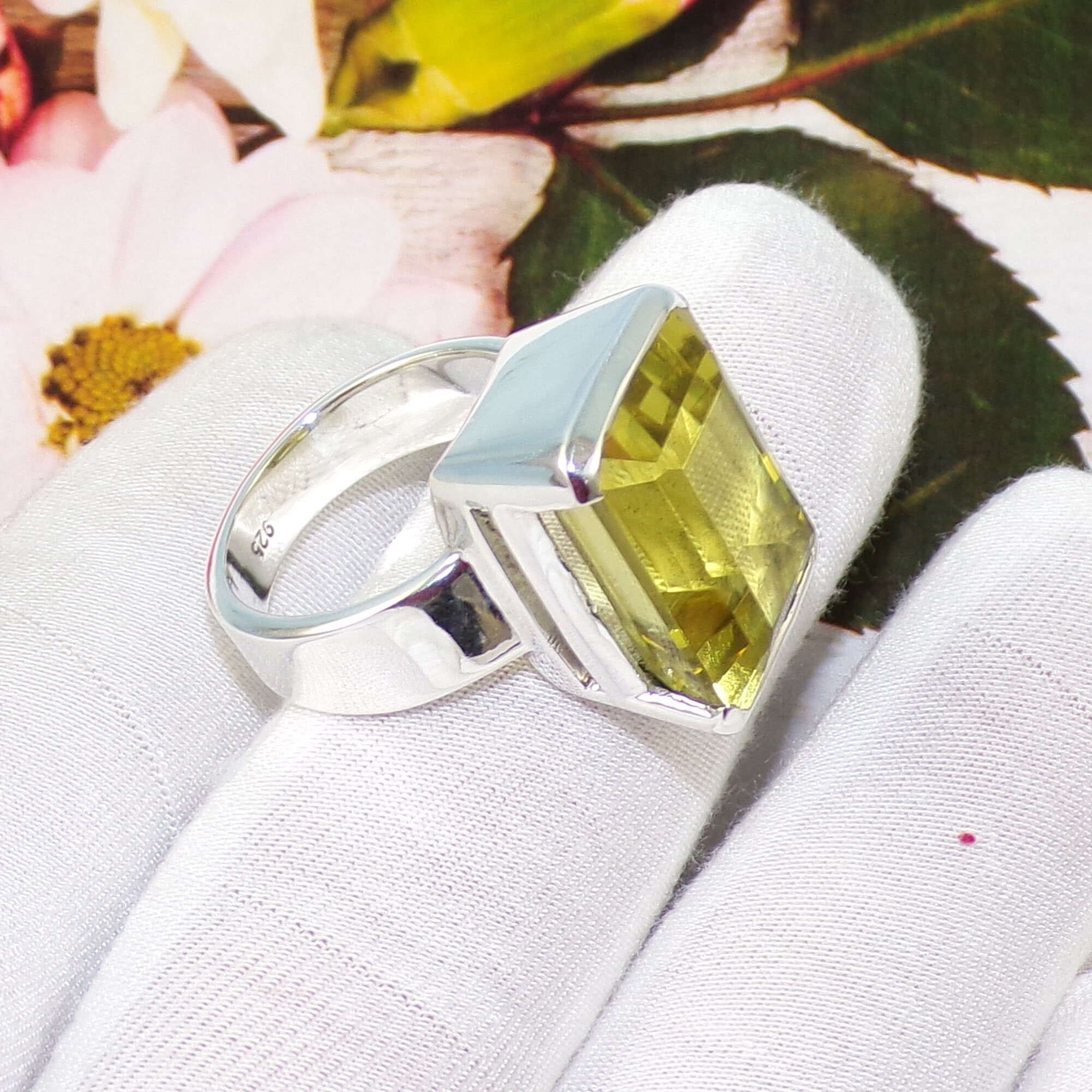 Big 12x18mm Lemon Quartz Ring, Huge Lemon Quartz Rings, 925 Big 12x18mm Lemon Quartz Ring, Huge Lemon Quartz Rings, 925