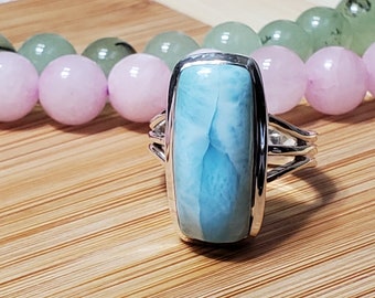 Genuine Larimar Ring, Blue Larimar Ring, 925 Silver Ring, Handmade Ring, Gift For Her, Anniversary Gift Idea, Christmas Gift, Size 6, A918