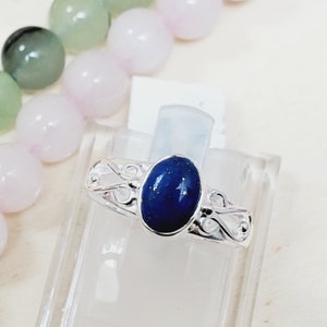 Anel Lápis-Lazúli Genuíno, Anel Delicado, Anel Lápis-Lazúli Oval, Anel com Pedra de Nascimento, Ideia de Presente, Para Ela, Anel de Prata 925 Pura, Tamanho 7US, B70703