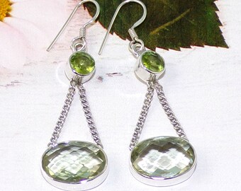 Groene amethist peridotoorbellen: 925 sterlingzilveren hangoorbellen