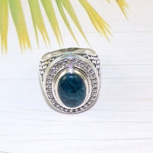 Neon Blue Apatite Rings, Apatite Rings, Solid 925 Silver Ring, For Her, Big Stylish Rings, Boho Ring, Statement Ring, Ready Size 8US, D10329