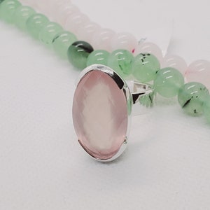 Huge Rose Quartz Ring, 925 Sterling Silver, Big Rose Quartz Ring, 925 Sterling Silver Ring, Big Rose Quartz jewelry, Size 7US, C1018A01