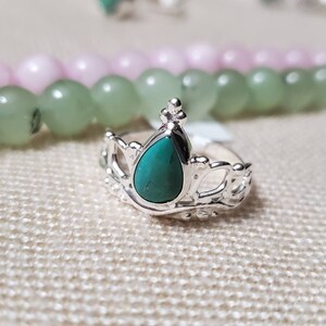 Pretty Tibetan Turquoise Ring - Crown Design Tibetan Turquoise Ring - Turquoise Ring- 92.5 Sterling Silver Ring - size 9US, A 51403