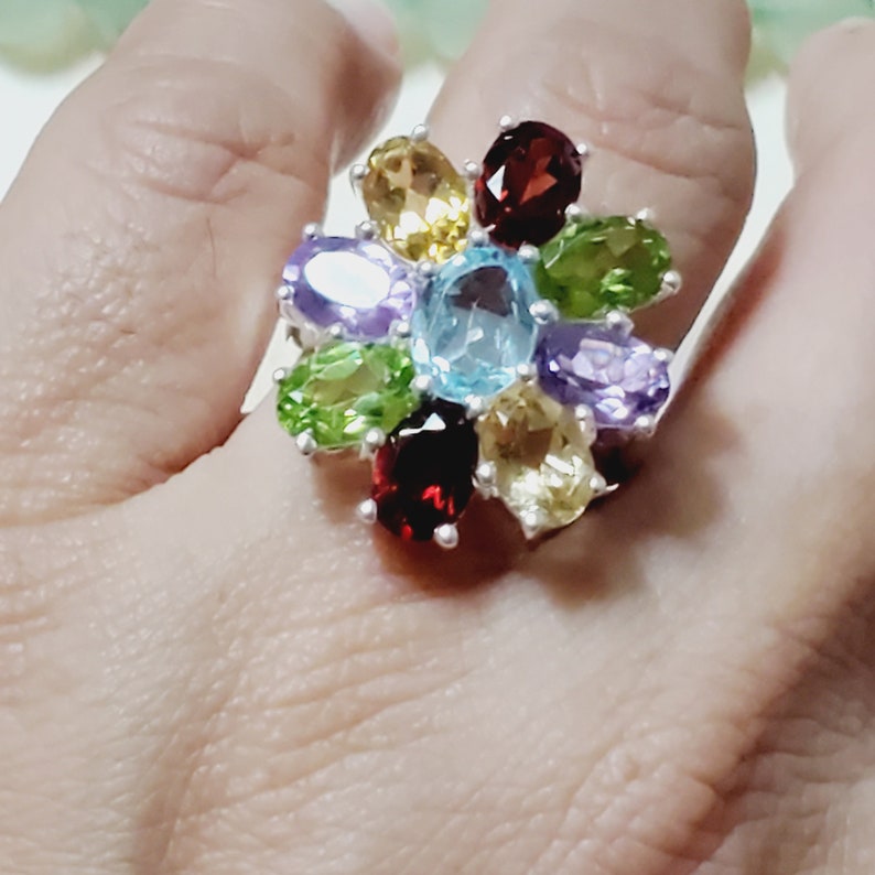July Birthstone Ring Cocktail Ring Gift For Her Ruby Ring Size 6US A1217A Anniversaty Ring Blue Topaz Ring Multi Stone Ring