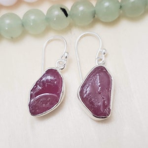 Pretty Raw Ruby Earring, Solid 925 Sterling Silver Earring, Ruby Earrings, Handmade Earring,  Dangle Earrings, Statement Earring, C31301