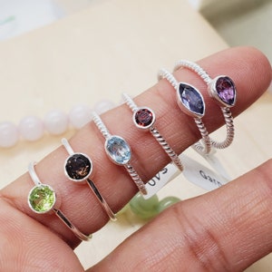 Stapelring, Amethyst, Granat, Iolith, Blautopas, Peridot, Rauchquarz Ring, 925 Sterling Silber Ring, Für Sie, Größe 8US, C921A05