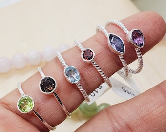 Sterling Silver Stacking Ring, Gemstone Ring, Size 8