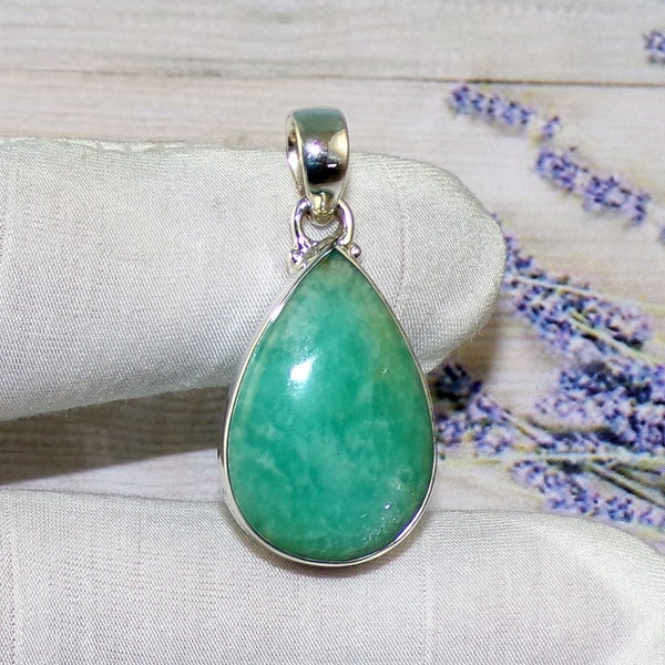 Genuine Amazonite Pendant, Pear Gemstone Pendant Necklace, 925 Sterling Silver Pendant, Handmade Silver Jewelry For Anniversary Gift, K42904