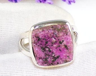 Cobalt Calcite Statement Ring in 925 Sterling Silver, Pink Healing Stone Jewelry, Bold Gemstone Ring, Unique Handmade Ring, Christmas Gift