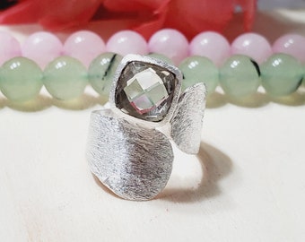 Green Amethyst Ring, Amethyst Ring, Matte finish ring, 925 Silver Ring, Sterling Silver Ring, For Her, Birthstone Jewellery, Size 6US, 2115A