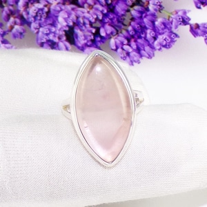 Rose Quartz Ring: Handmade 925 Sterling Silver Boho Ring, Size 6US