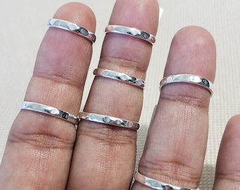 Solid Silver Band- Girl's Midi Rings, Silver Stack Rings, 925 Sterling Silver Rings, Plain Silver Ring, Hammered Ring, Textured Ring- JC515