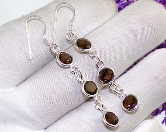 Smoky Quartz Dangle Earrings: Handmade 925 Sterling Silver Jewelry