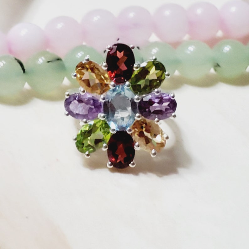 July Birthstone Ring Cocktail Ring Gift For Her Ruby Ring Size 6US A1217A Anniversaty Ring Blue Topaz Ring Multi Stone Ring